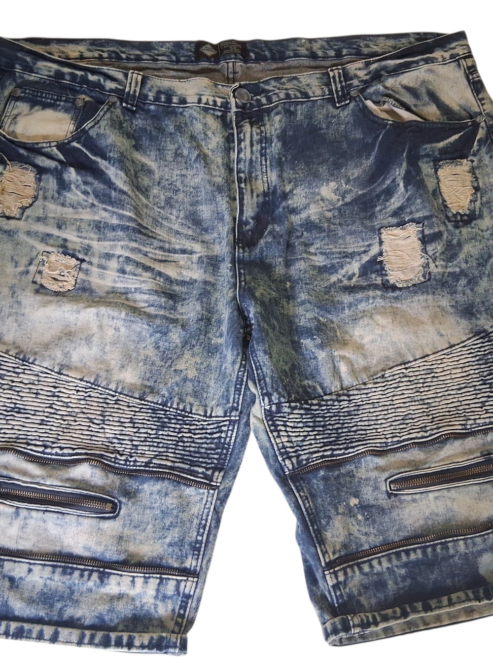 Road Narrows Slash Distressed Denim Urban Jean Shorts Size 50 Acid Wash Ribbed